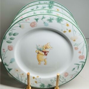 4 Dinner Plates Zrike Winnie the Pooh "Green Misty Mornings" 10" New